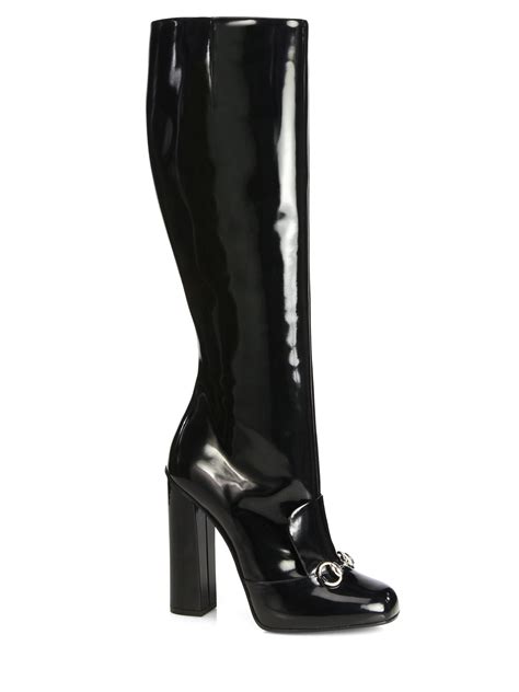 vintage gucci womens black leather heeled boots|thigh high gucci boots.